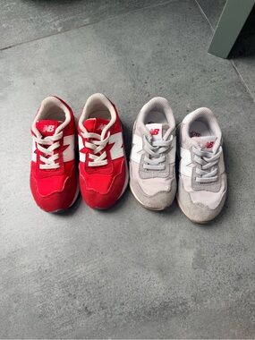 New Balance Kids Red and Light Gray Sneakers